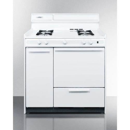 36'' Wide Gas Range In White With Open Burners, Storage Compartment, And Battery-Start Ignition - WNM430P Summit