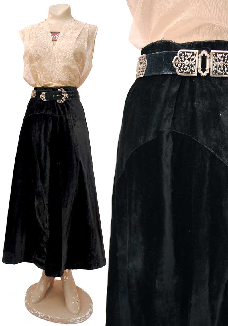 Antique Edwardian Black Velvet Skirt 