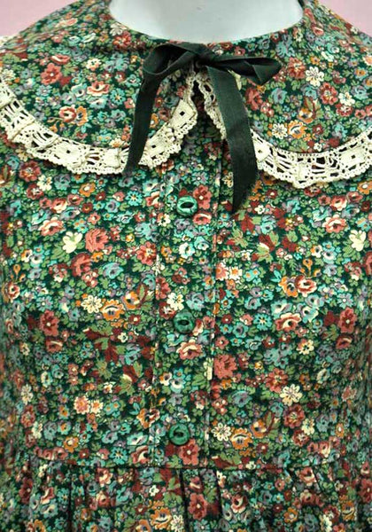 Vintage 70s Girl's Liberty Print Green Floral Maxi Dress • 70s Maxi ...