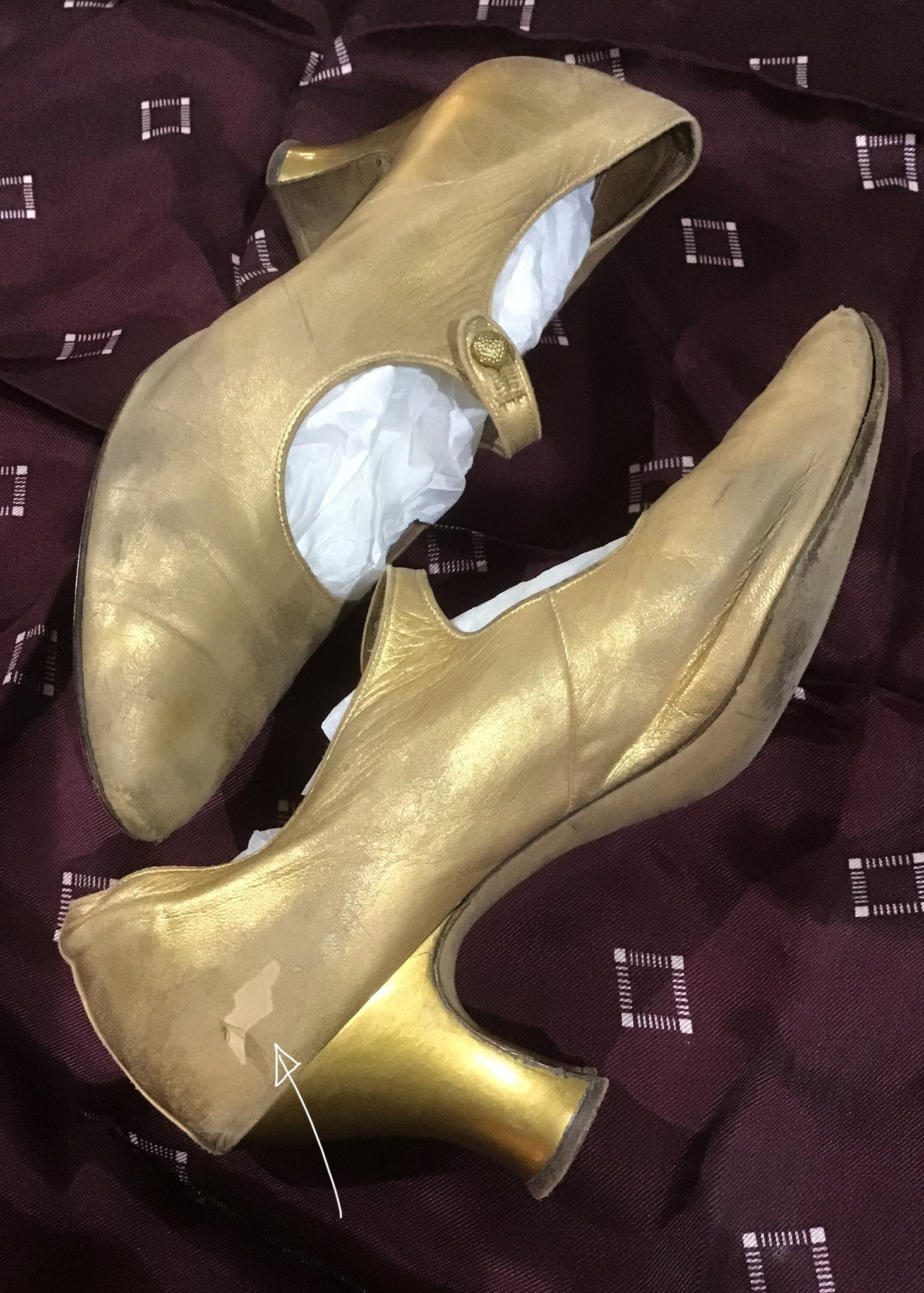 1920s Vintage Gold Leather Flapper Mary Jane Shoes • Louis Heel • size ...