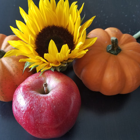 Apples, pumpkins, and sunflowers for gentle fall facial DIY beauty