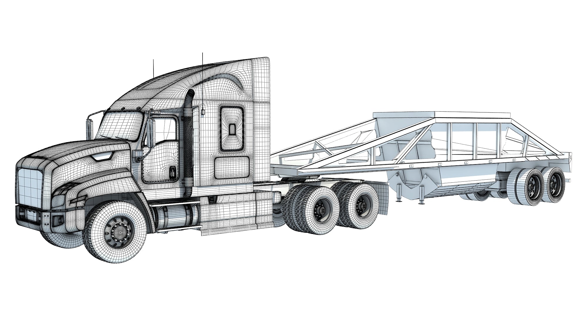 black cartoon images of belly dump truck and trailers