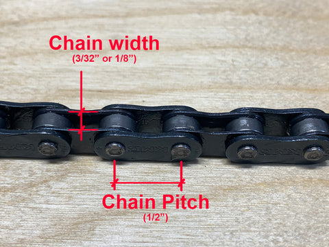 Chain pitch and width description.