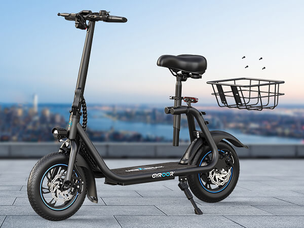 electric scooter with seat and basket