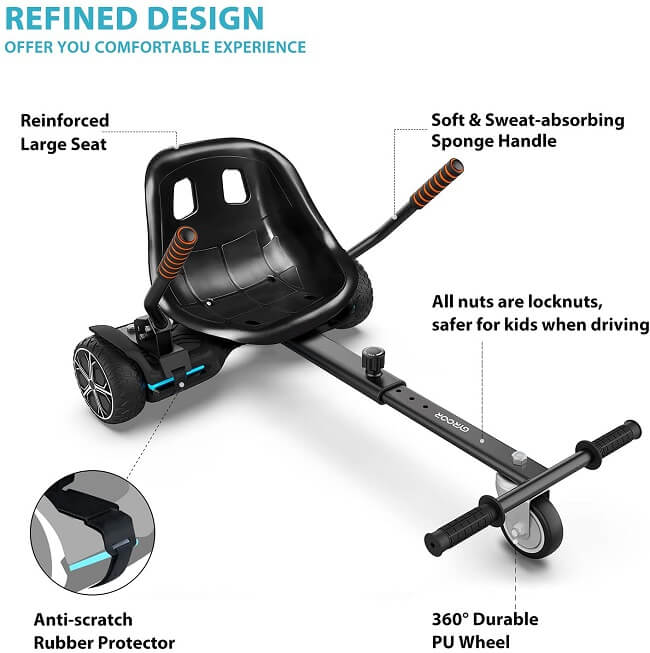 Gyroor K1 hoverboard seat, hoverboard go kart attachment design