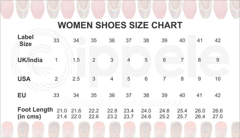 ladies chappal size chart