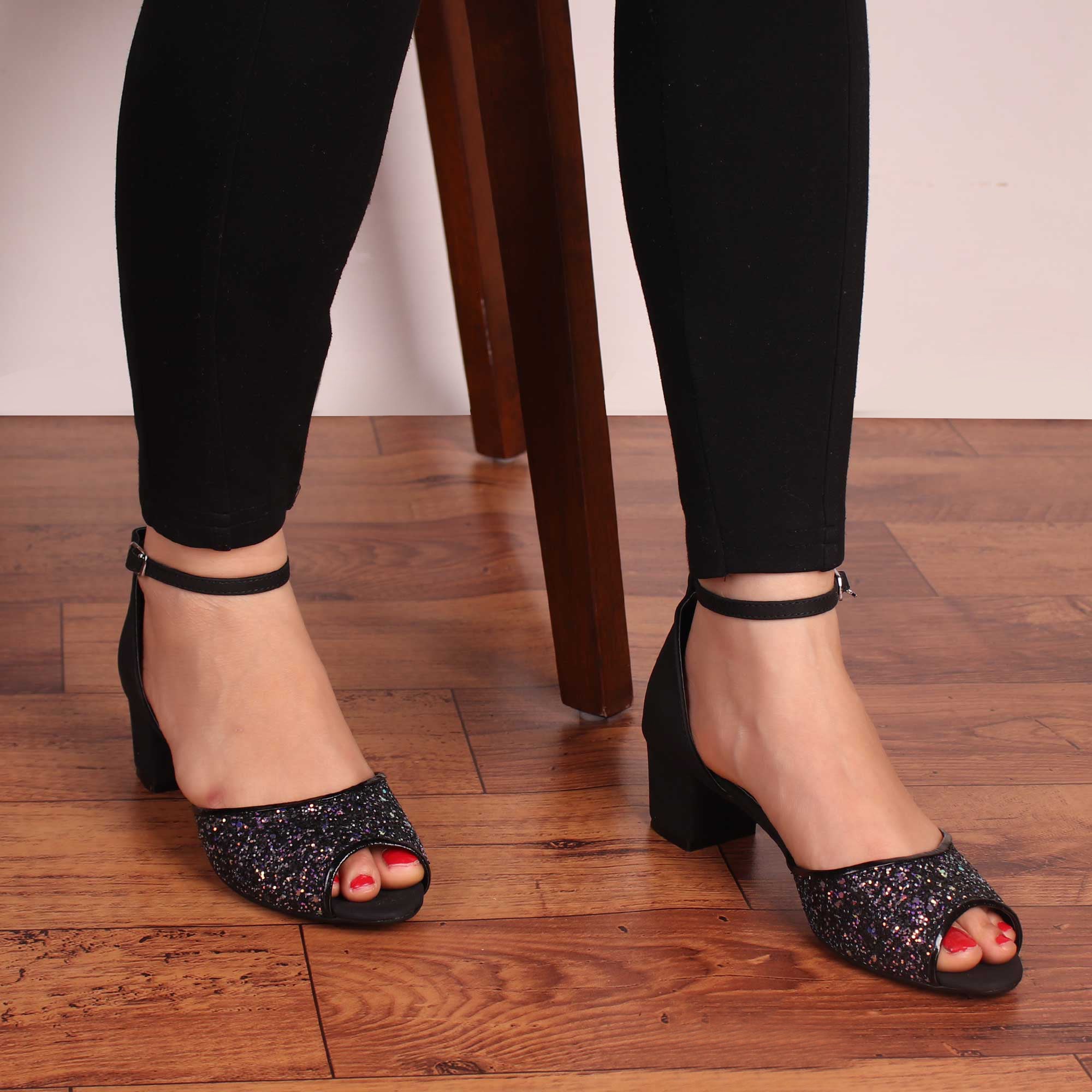 black peep toe block heels