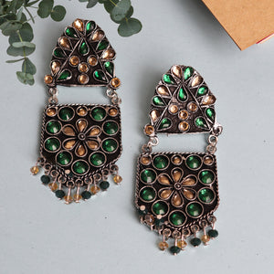 Earrings,The Flower Pearl Afghani earing in Green & Cream - Cippele Multi Store