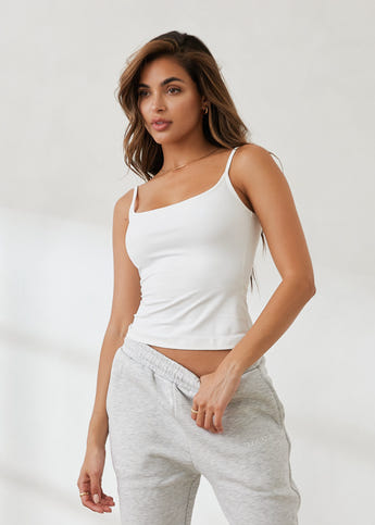 Flowy Tiered Cami Top in White - Usolo Outfitters
