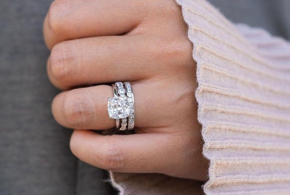 Show me your engagement ring with two wedding bands!