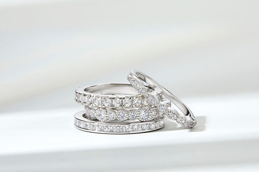 silver diamond stackable rings