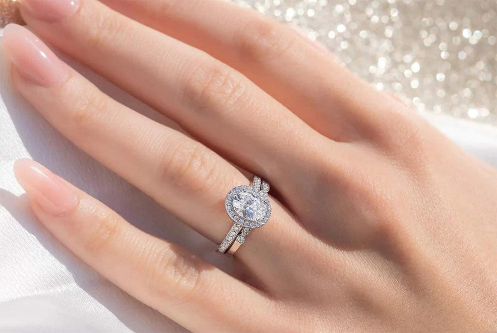 silver ring oval diamond
