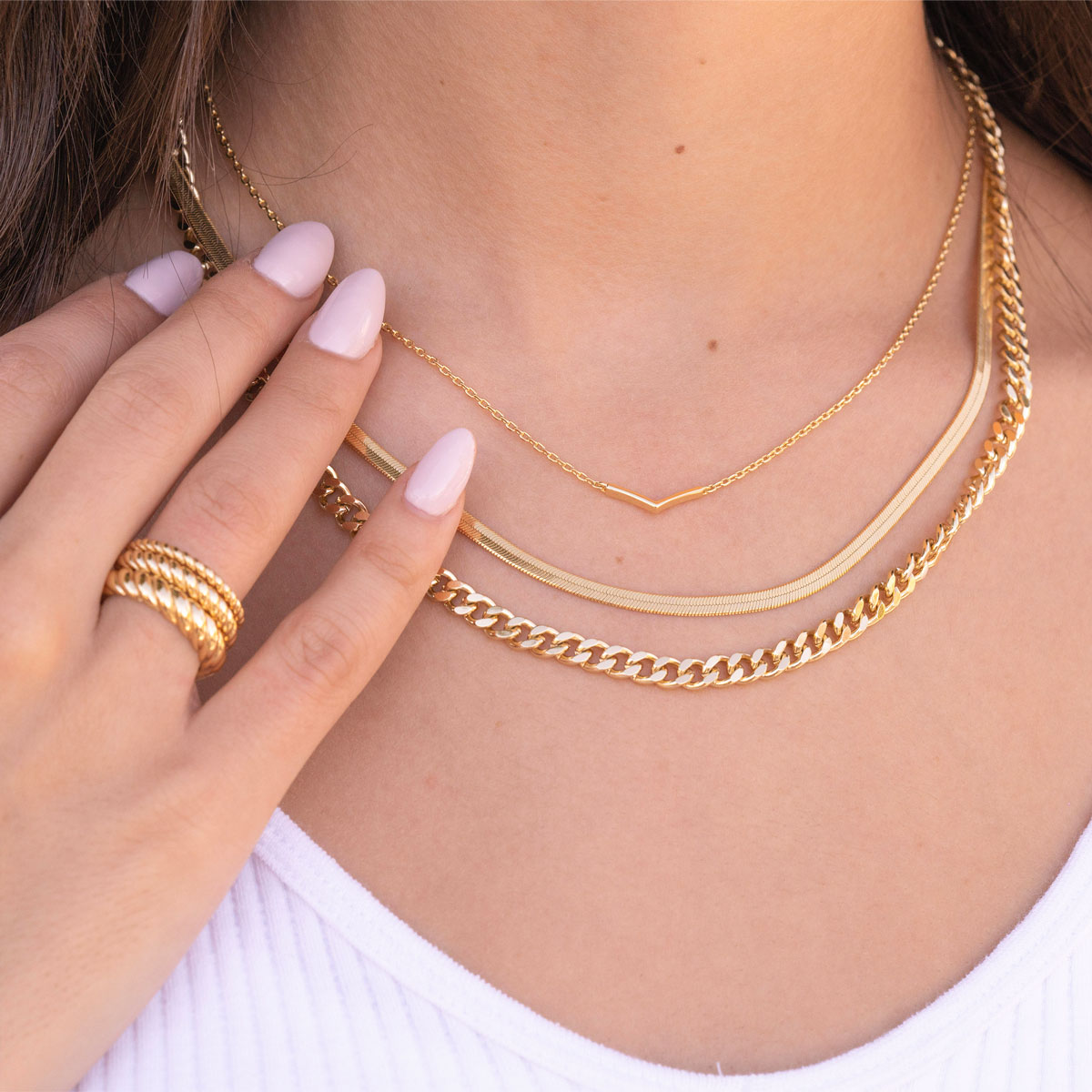 Amazon.com: Layered Gold Necklaces for Women, 14K Gold Plated Herringbone  Necklace for Women Trendy Simple Dainty Snake Cuban Link Chain Choker Necklace  Gold Layered Necklaces for Women Girls Jewelry Gifts: Clothing, Shoes