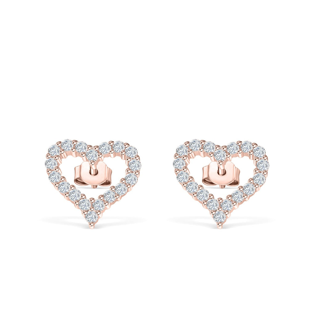Heart Shaped Rose Gold Stud Earrings | Simulated Diamond Earrings ...