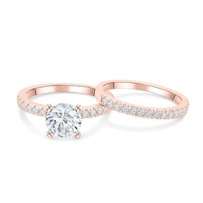 Rose Gold Engagement Ring Set Affordable Wedding Ring Set Modern