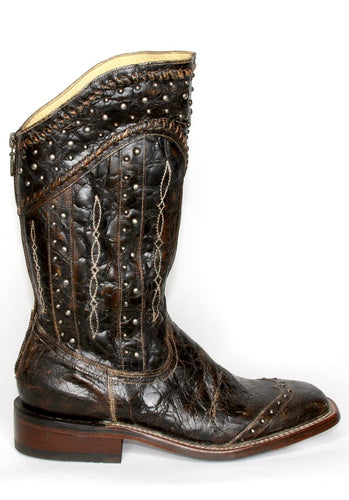 Distressed Leather Studded Zipper Comfort Boot