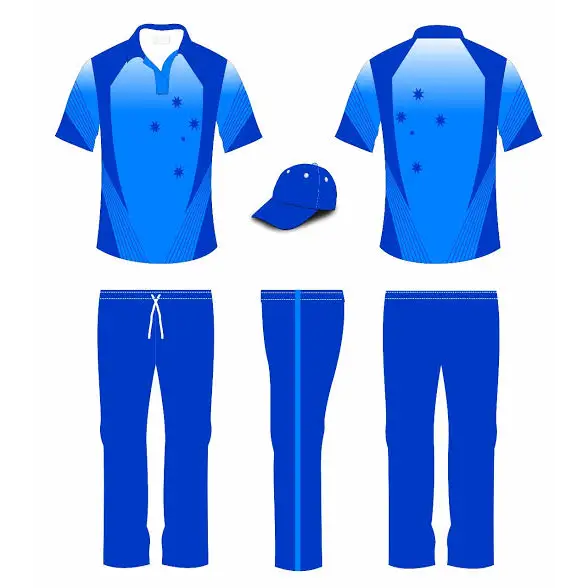 Cricket Full Sublimation Jersey Trouser and Cap Blue and Red 3 Piece Set