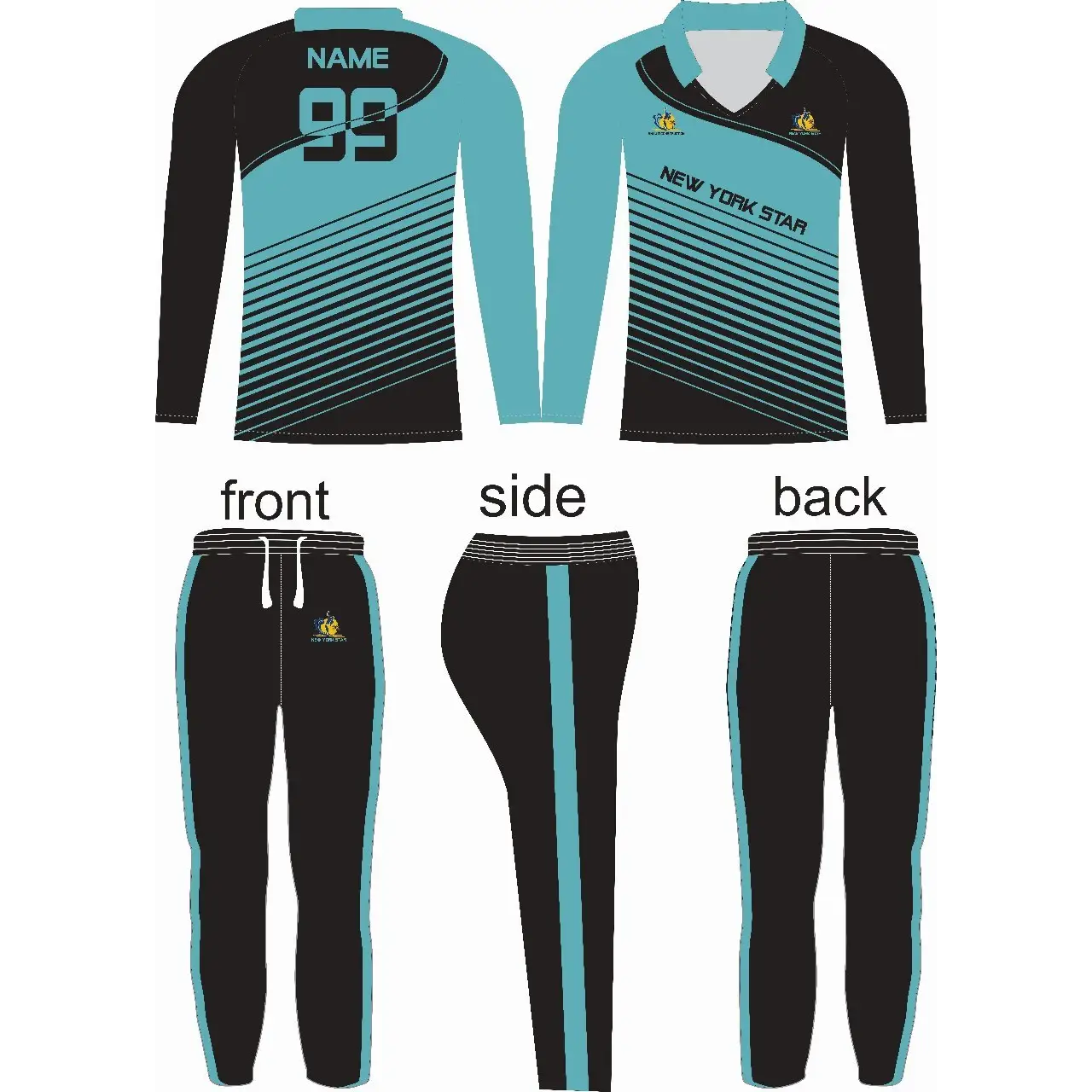 Cricket Kit Uniform Custom Made Clothing Light Blue & Black 2 Piece Set ...