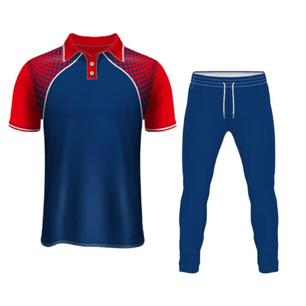 Red And Navy Blue Half Sleeve Cricket Jersey Set