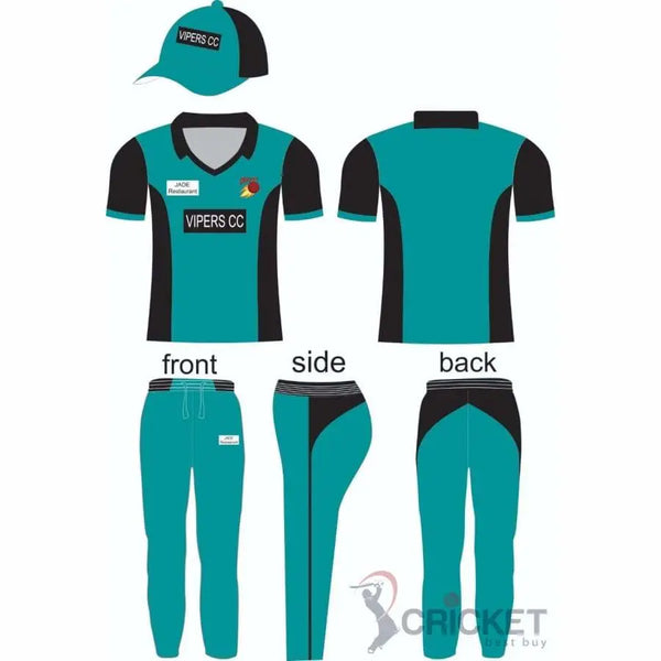 Cricket Full Sublimation Jersey Trouser and Cap Blue and Red 3 Piece Set