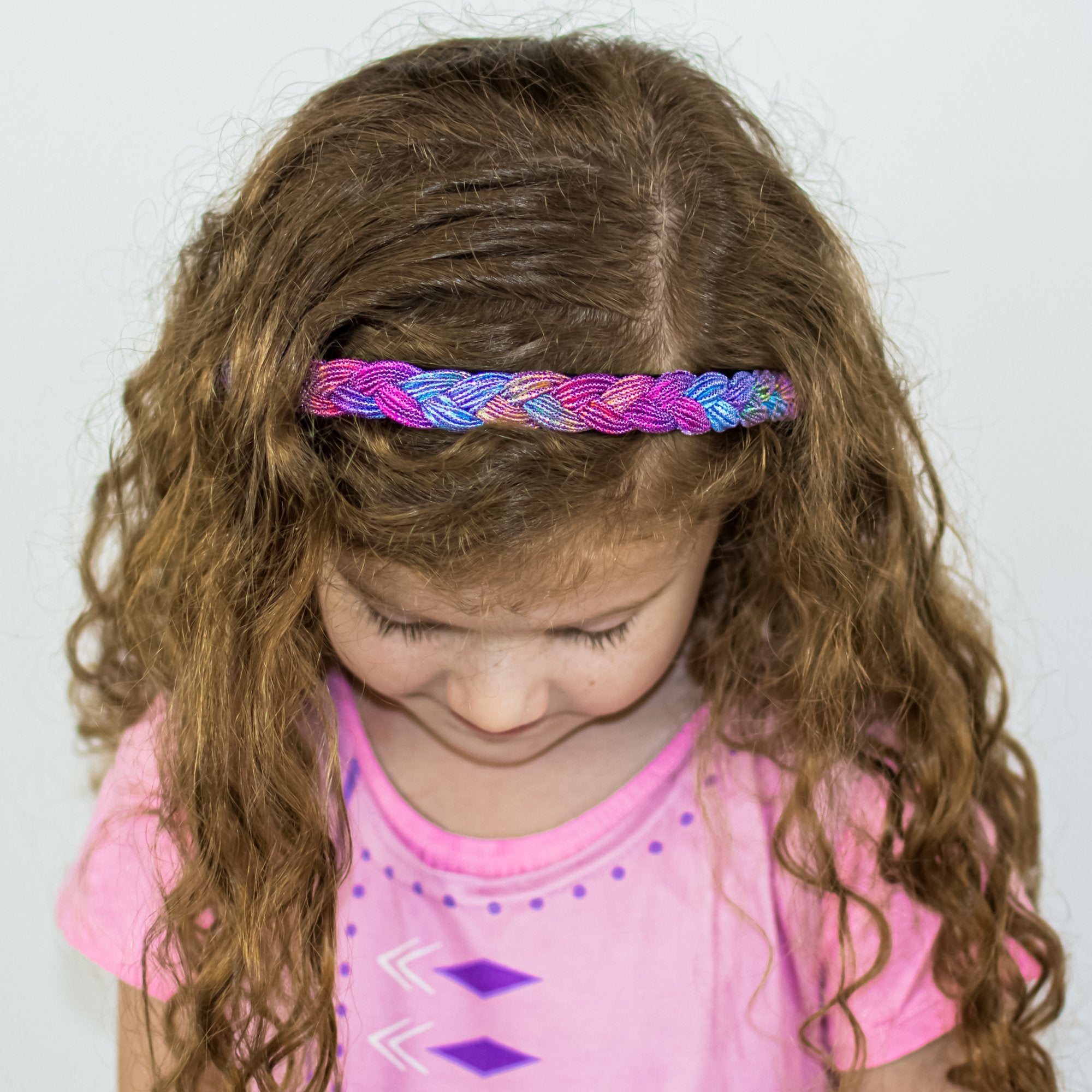 2pcs Metallic Rainbow Fabric Braided Headbands For Girls