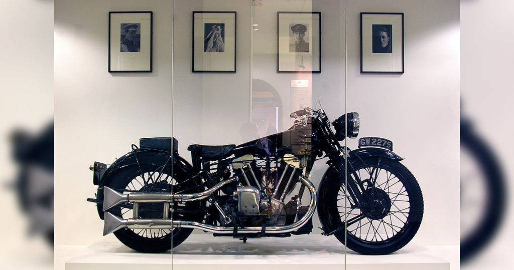 Lawrence's SS100 at a museum after being purchased at an auction for £315,000.