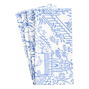 Caspari Pagoda Toile Cotton Dinner Napkins | Blue & White - Hampton House - Caspari Dinner Napkins