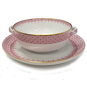 Mottahedeh Pink Lace Cream Soup and Saucer - Hampton House