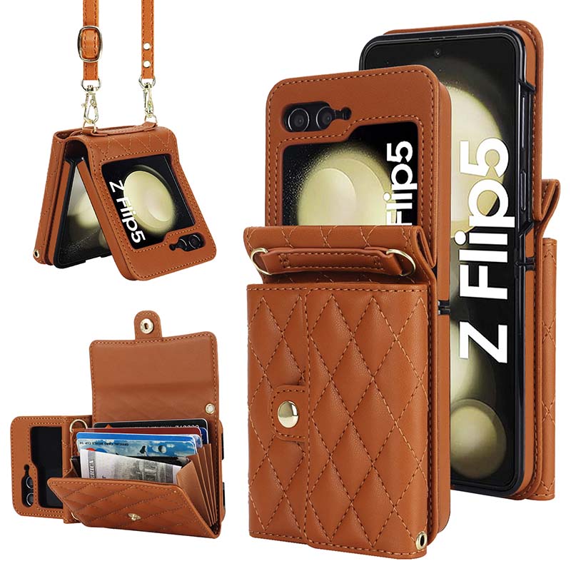 Casekis Crossbody Cardholder Phone Case For Galaxy Z Flip 5 Brown
