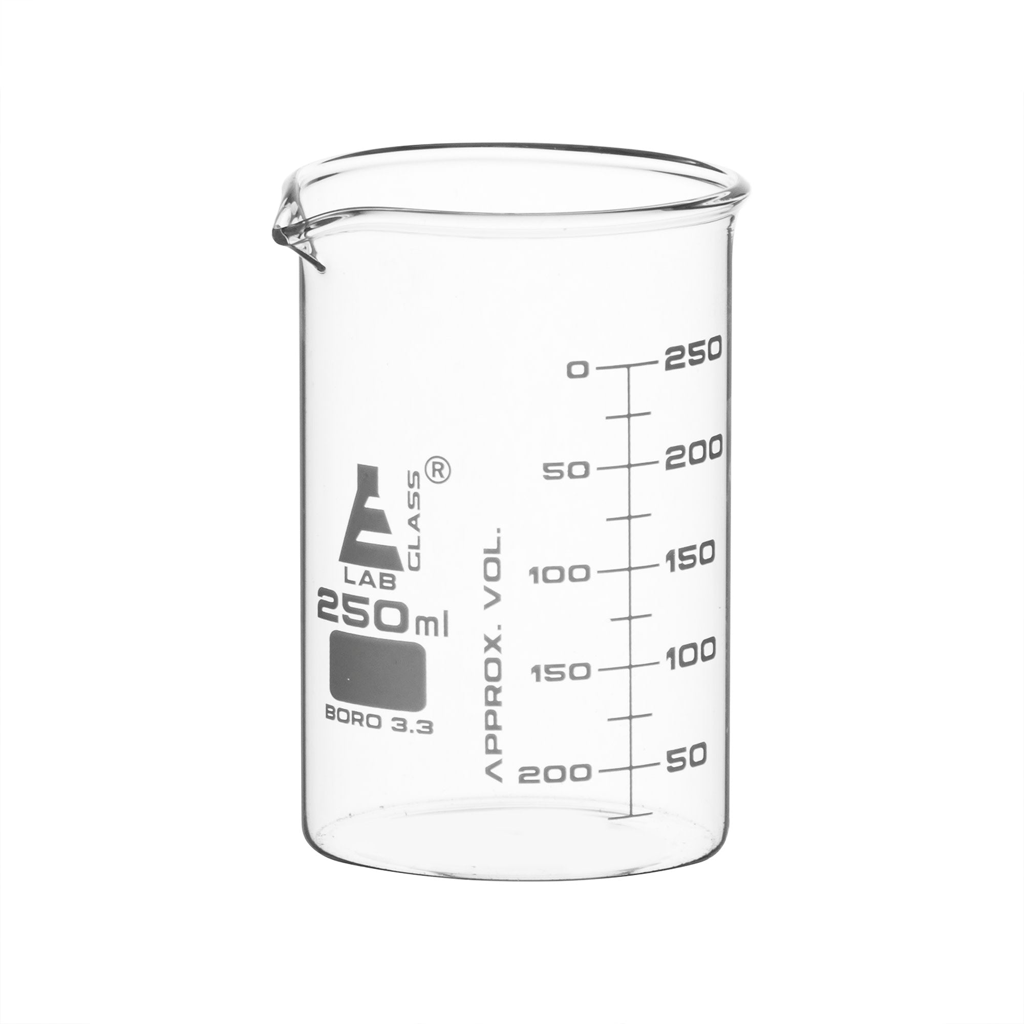 Borosilicate Astm Low Form Beaker 250ml 25ml Graduation Autoclavabl — Eisco Industrial 4749