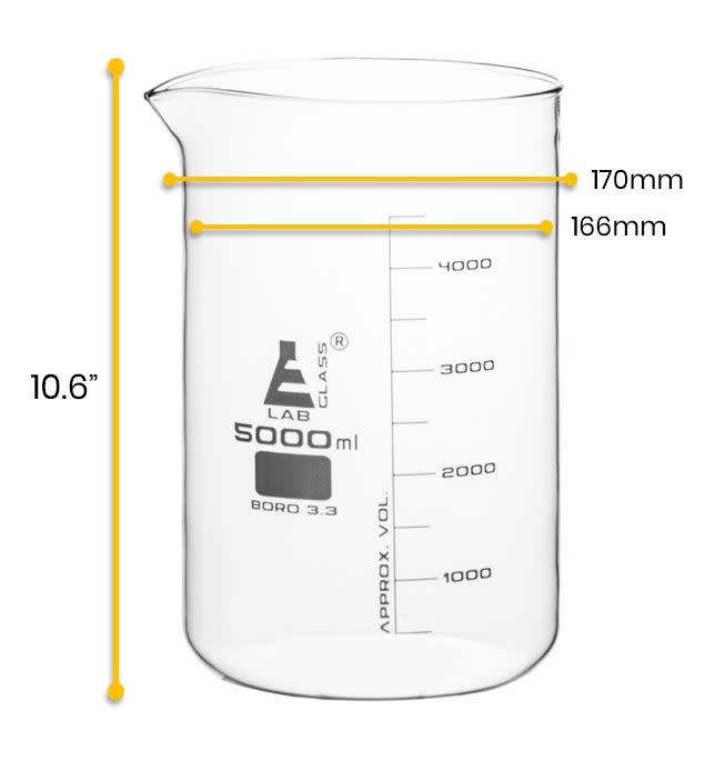 Borosilicate Glass Beaker 5000 Ml 500 Ml Graduation Low Form Autoc Eisco Industrial