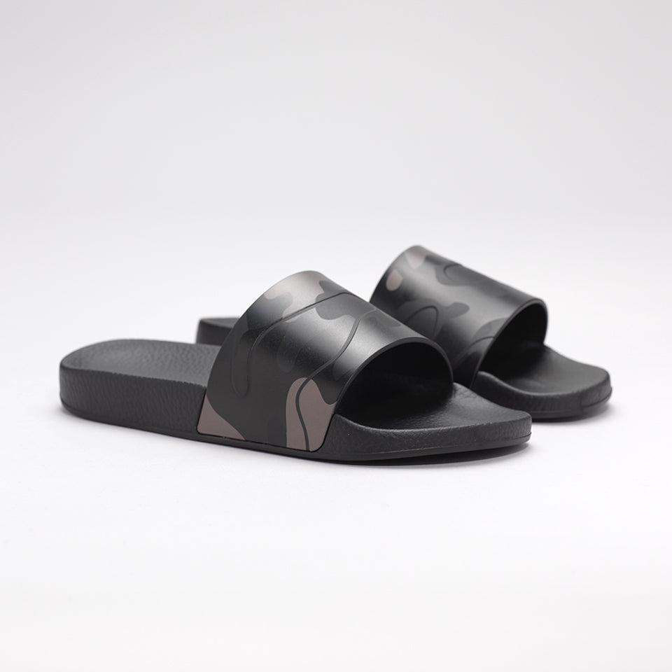 VALENTINO CAMO POOL SLIDES BLACK/GREY 