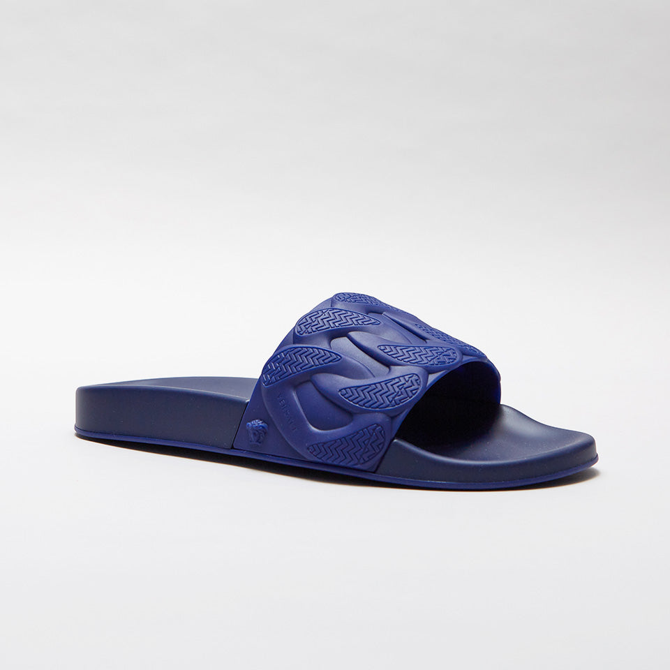 blue versace slides