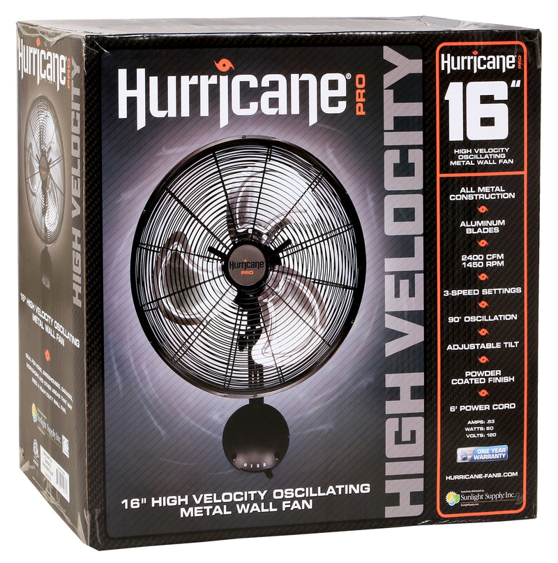 HurricaneÂ® Pro High Velocity Oscillating Metal Wall Mount Fan 16 in | Indoor Growing Canada