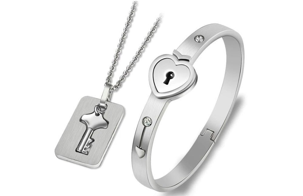 Bracelet de couple avec cadenas et clé