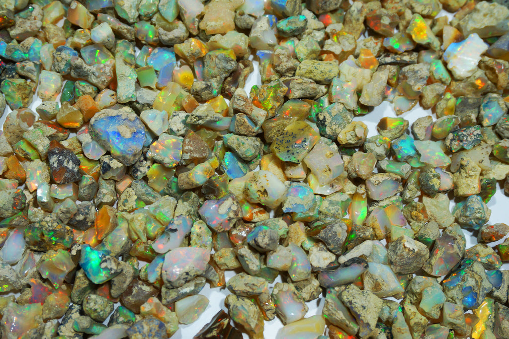 A pile of unfinished opal stones