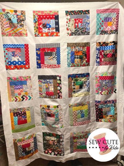 Quilt Top using Scraps from Mask Making at Sew Cute by Katie