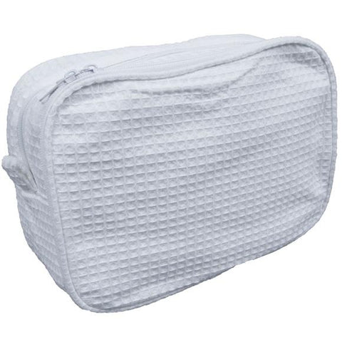 White Waffle weave cosmetic bag that can be monogrammed at sew cute by katie
