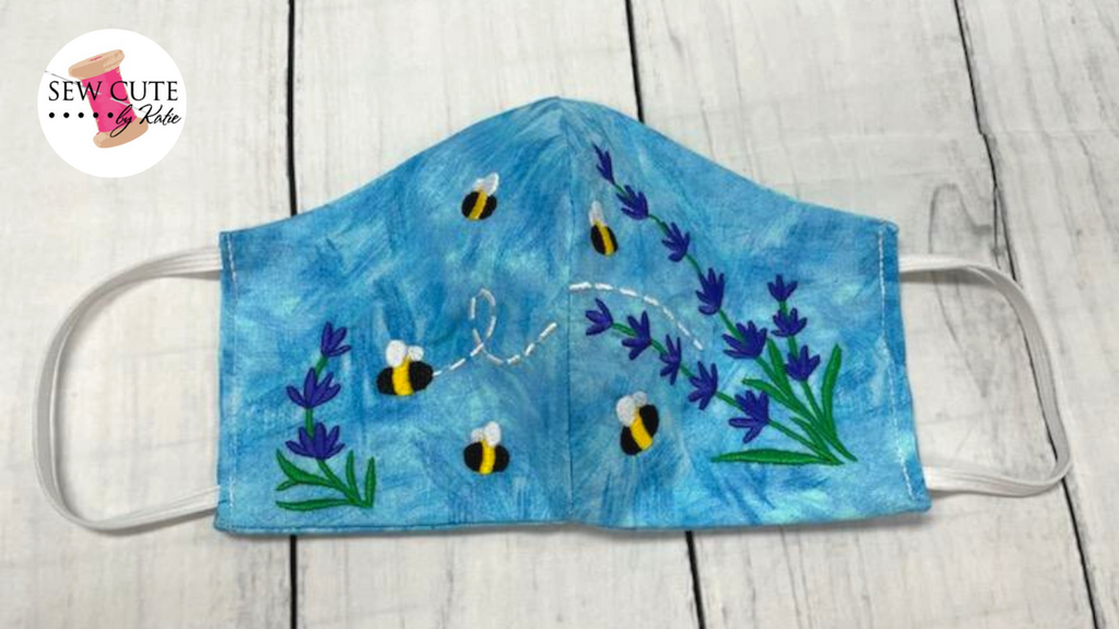Sew Cute by Katie Embroidered Face Mask with Spring Bees featuring designs from Embroidery Library