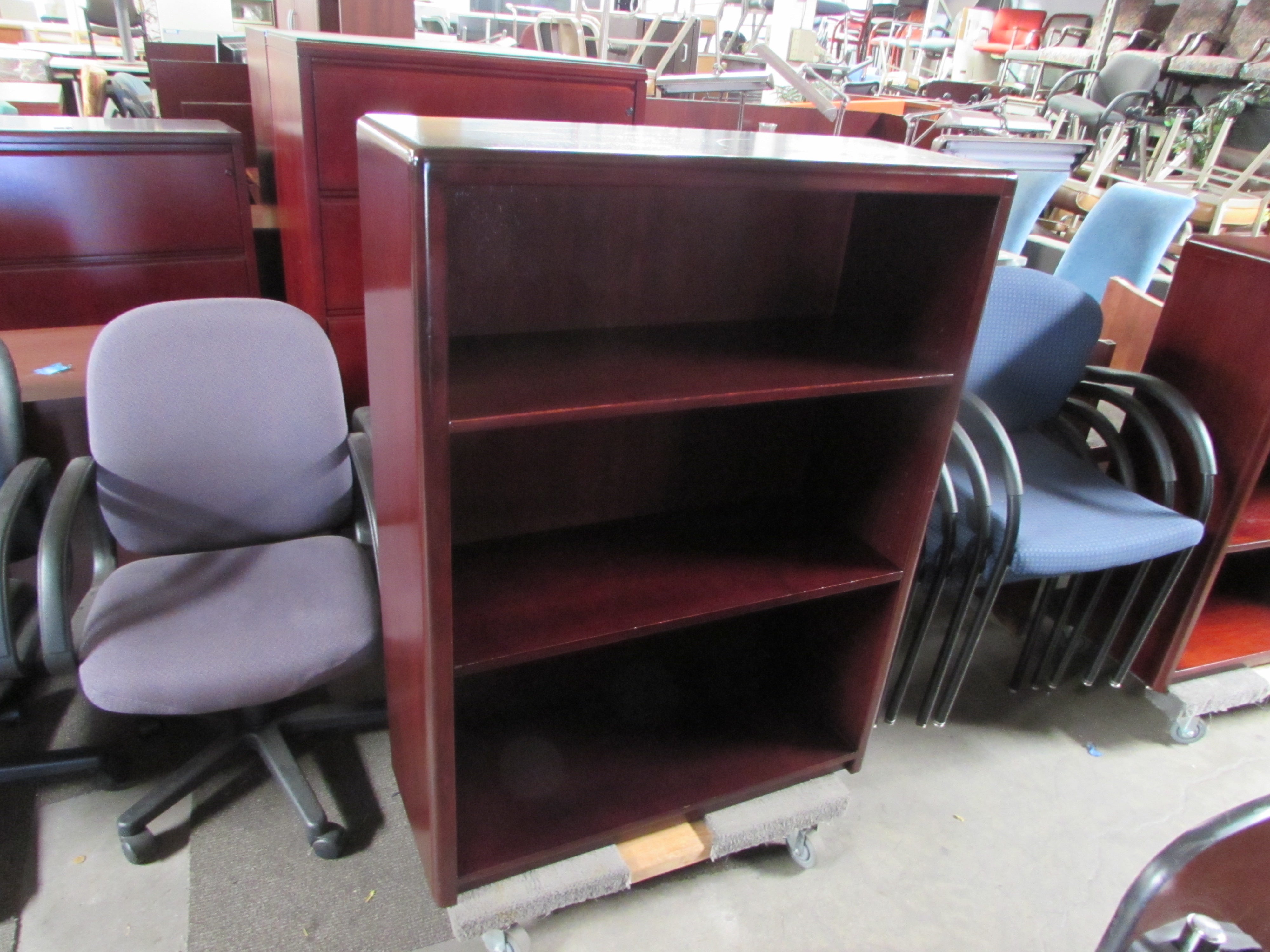 4 Foot Tall Mahogany Wood Bookcase Recycled Office Furnishings