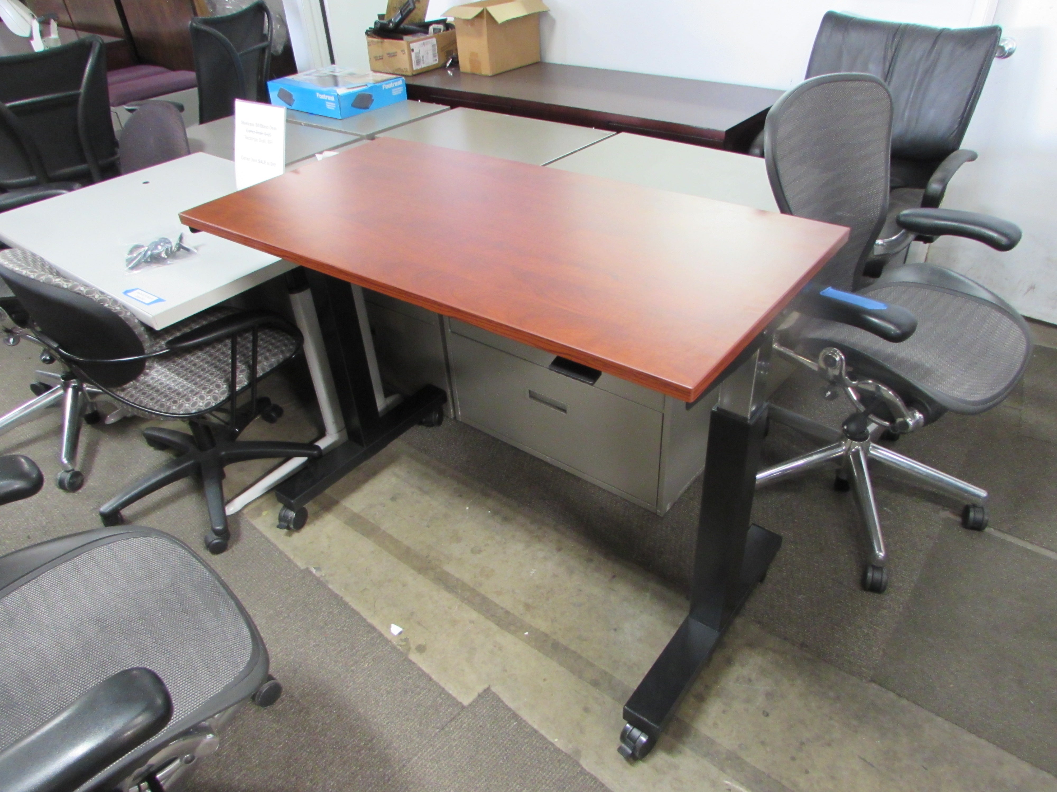 New Hydraulic Sit Stand Desk In Cherry And Black Recycled