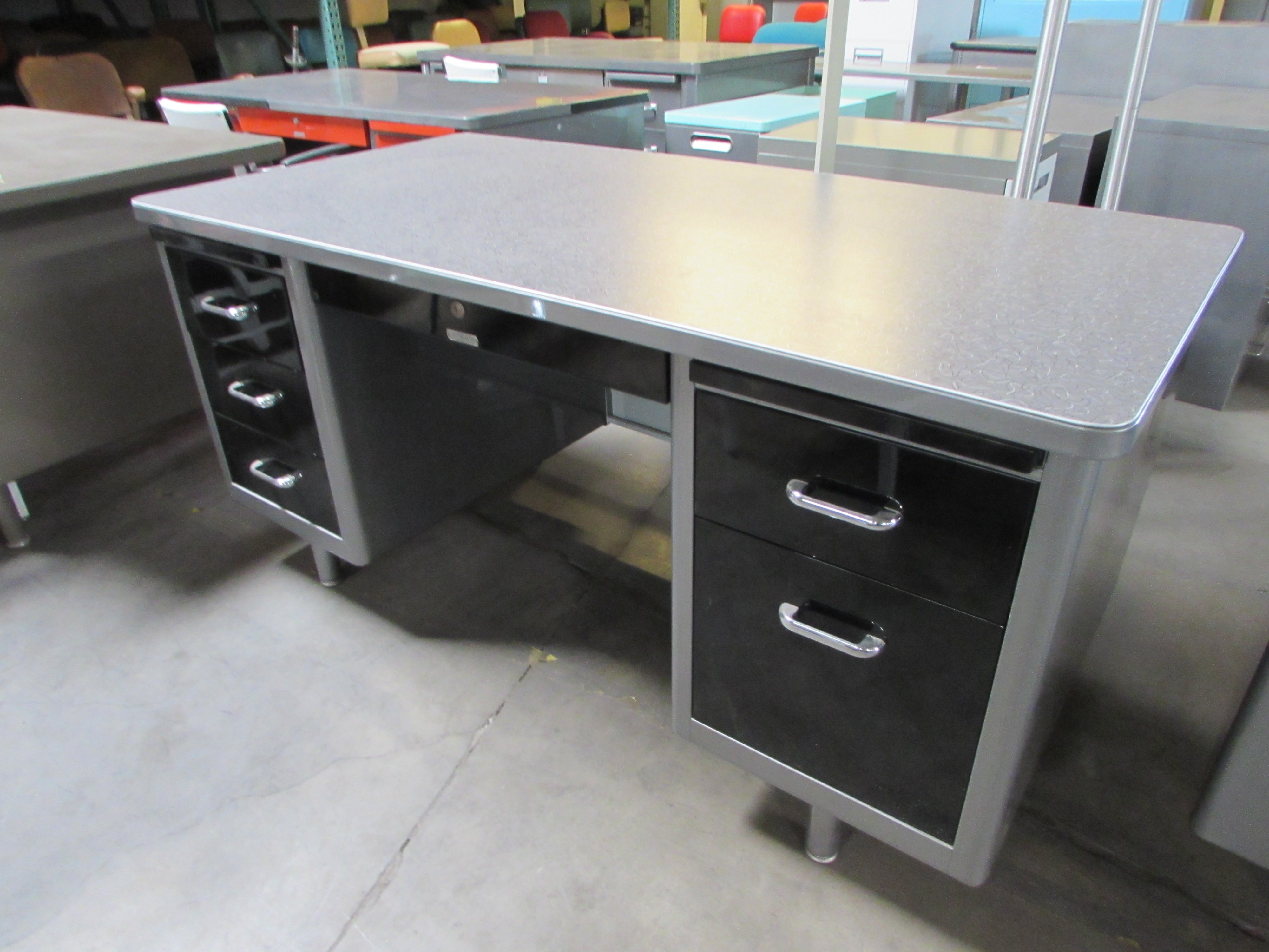 Brushed Steel Tanker Desk With Formica Top Recycled Office