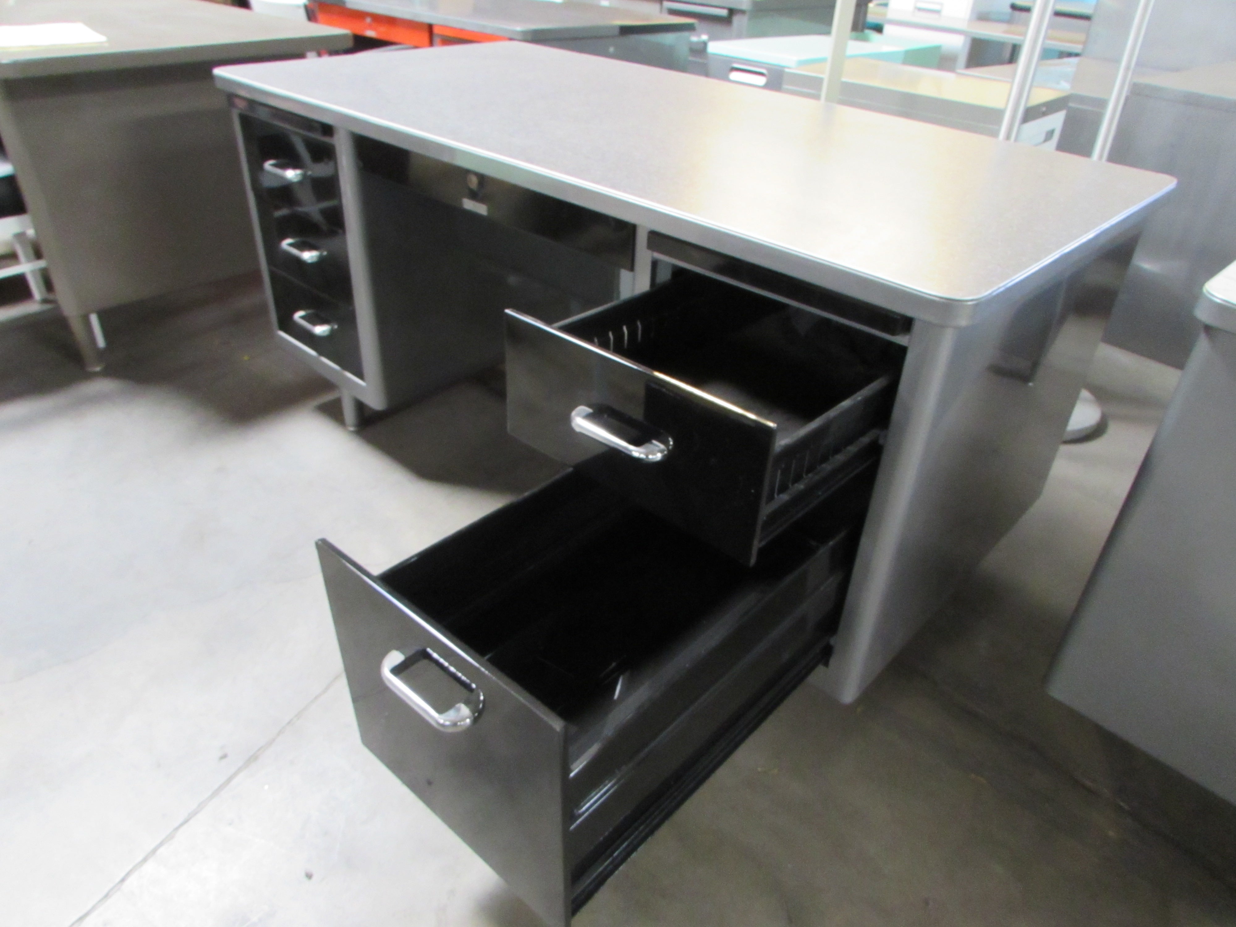 Brushed Steel Tanker Desk With Formica Top Recycled Office