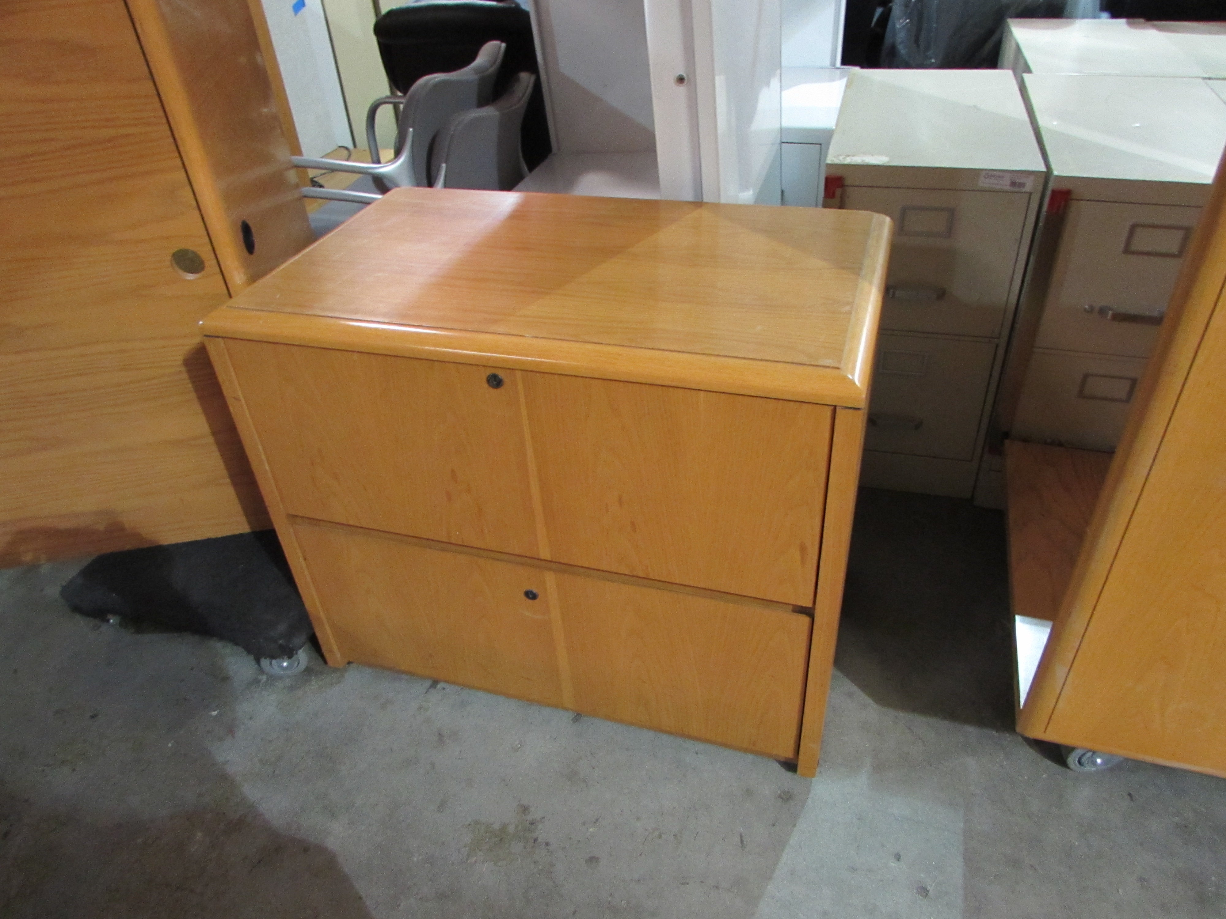 2 Drawer Oak Veneer Lateral Files Recycled Office Furnishings