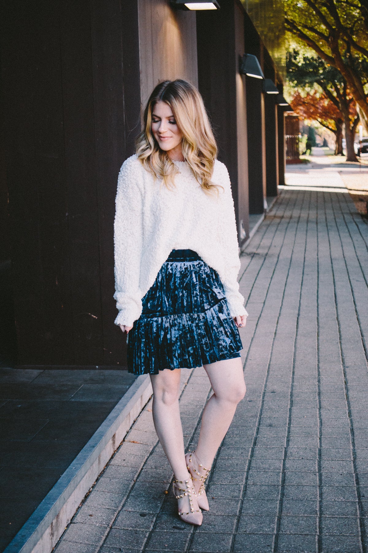 navy velvet pleated skirt