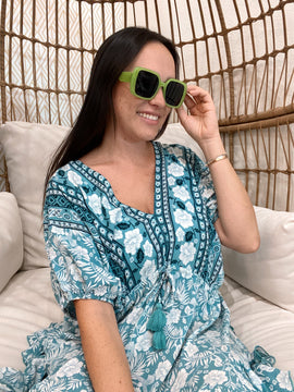 Rounded Square Green Sunglasses