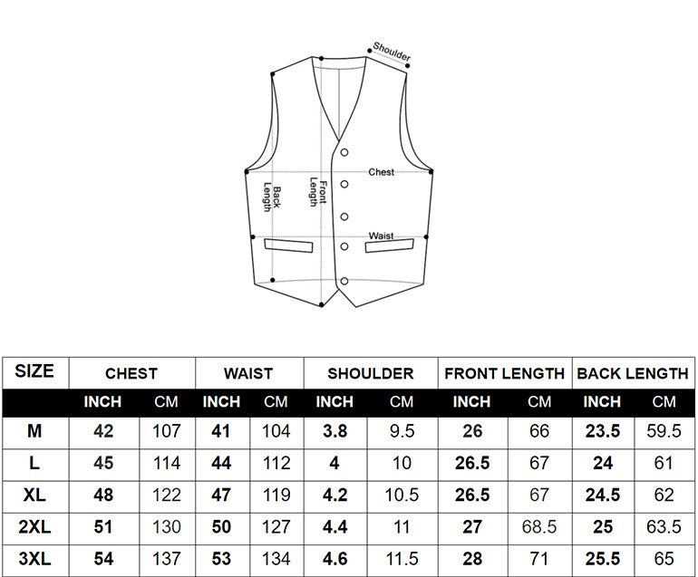 Vests Size Chart