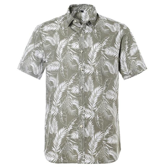 Khaki Palm Hawaiian Cotton Short Sleeve Shirt