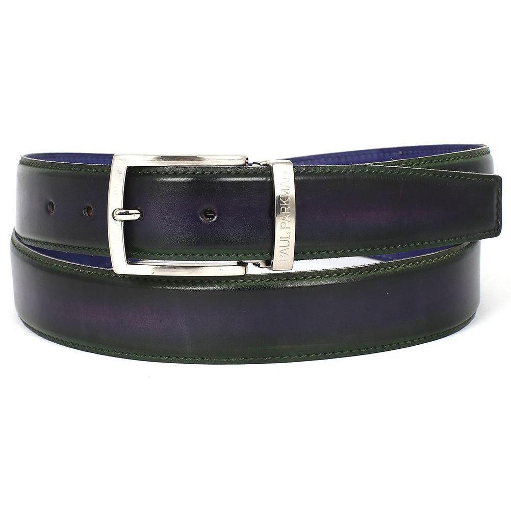 PAUL PARKMAN Men's Leather Belt Dual Tone Green & Purple