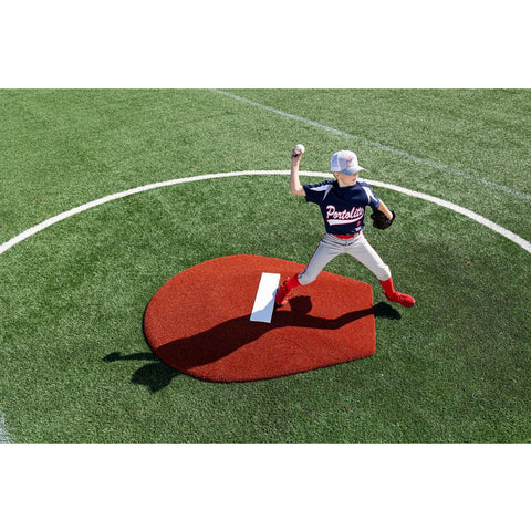 PortoLite 6" Stride Off Portable Youth Pitching Mound For Baseball red turf with pitcher on mound